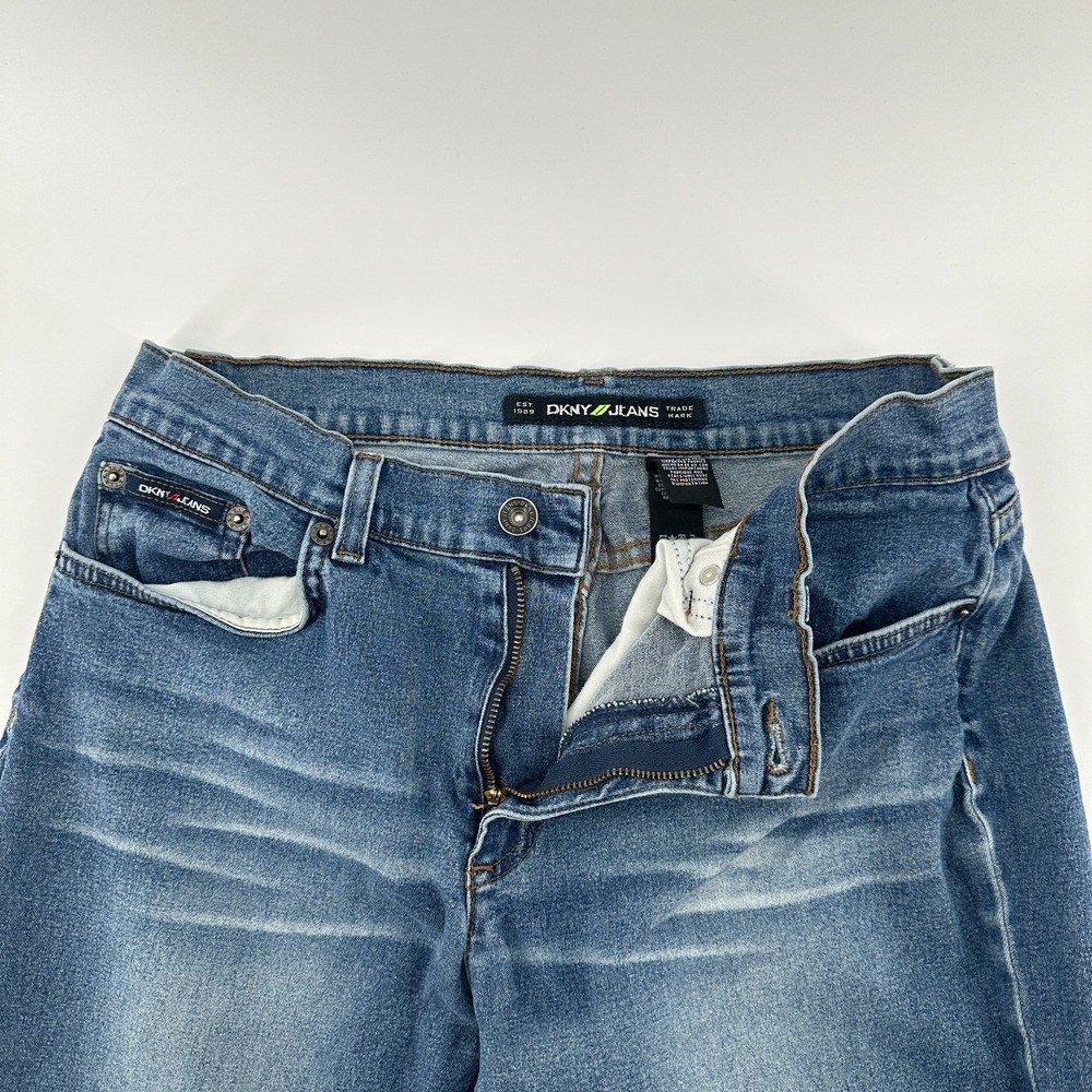 DKNY Trade Mark Jeans Womens 8 Blue Denim Stretch Straight Leg Whisker‎ Vintage